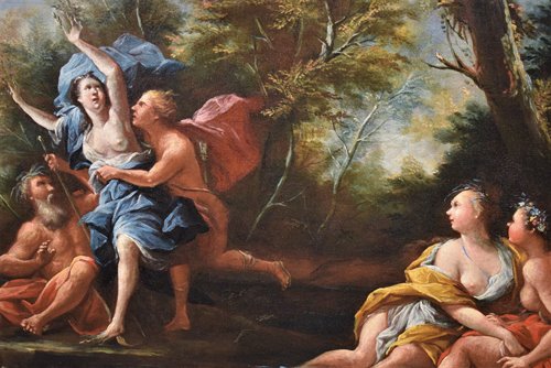 Paire de Scènes Mythologiques  1) "Apollon et Daphné"